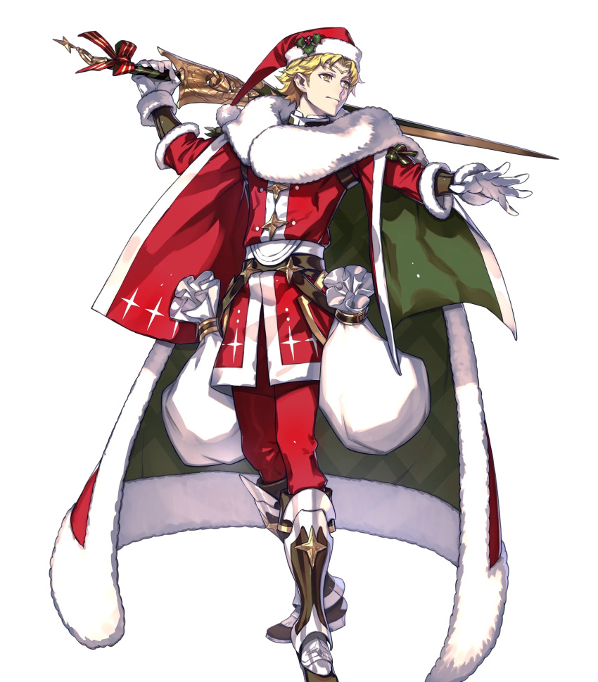 1boy, alternate_costume, bag, bell, belt, blonde_hair, boots, bow