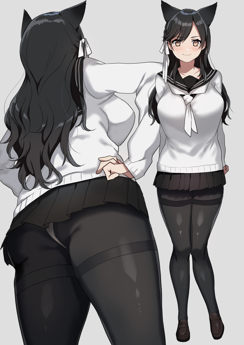 1girl, absurdres, alternate_costume, animal_ears, ass, atago_(azur_lane), atago_(school_daydream)_(azur_lane), azur_lane