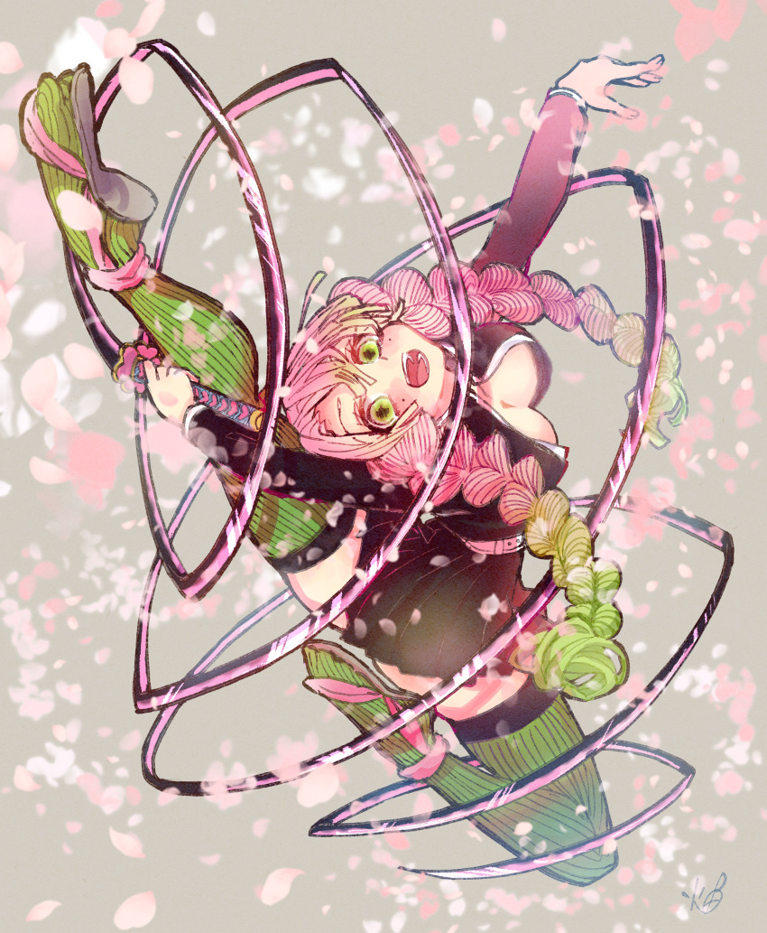 absurdres, belt, bit_gag, butterfly_hair_ornament, checkered_obi, gag, gradient_hair, green_hair