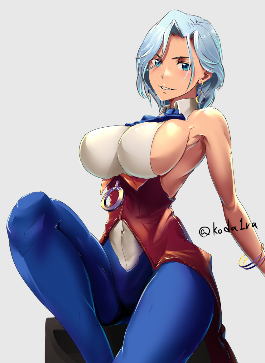 1girl, anastasia_palma, aqua_hair, armpits, breasts, cowboy_shot, earrings, highres