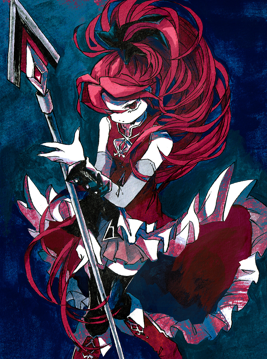 1girl, black_bow, black_legwear, boots, bow, calligraphy_brush_(medium), detached_sleeves, feet_out_of_frame