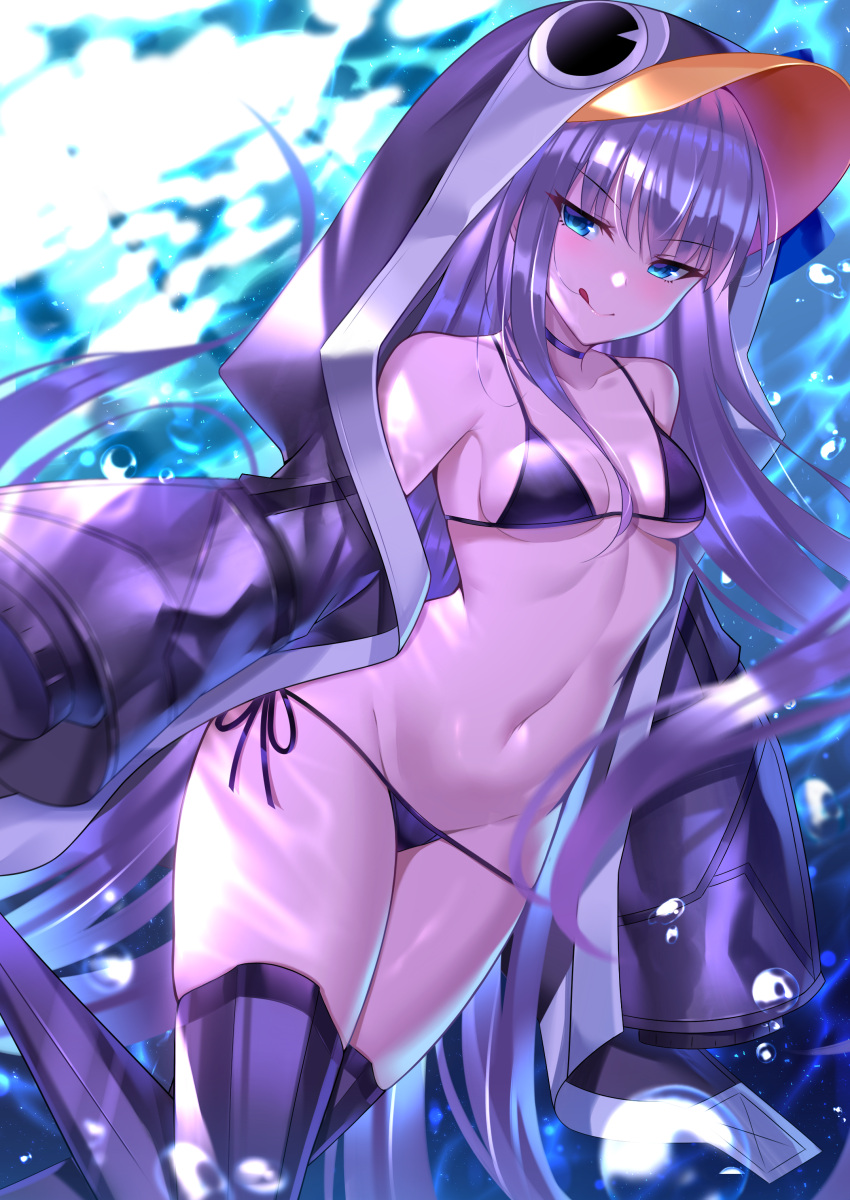 1girl, :q, absurdres, air_bubble, animal_costume, bangs, bare_shoulders, bikini