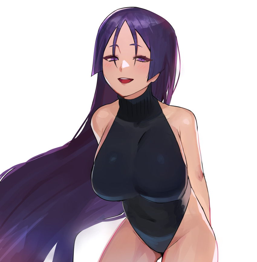 1girl, absurdres, alternate_costume, bangs, bare_arms, bare_shoulders, black_swimsuit, blush