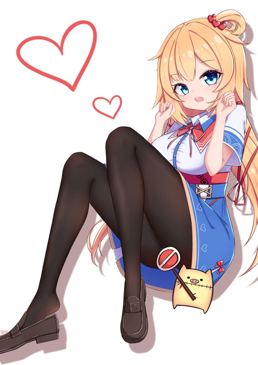 1girl, absurdres, akai_haato, anhun, black_footwear, black_legwear, blonde_hair, blue_eyes