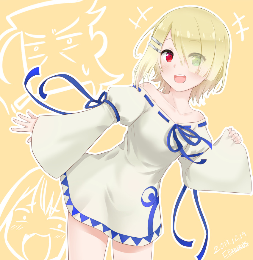 +++, 1girl, :d, aku_(maou-sama_retry!), bangs, blue_ribbon, blush, breasts