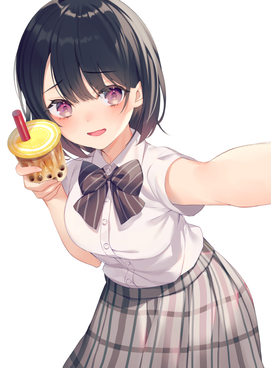 1girl, achiki, bangs, black_bow, black_hair, blush, bow, breasts
