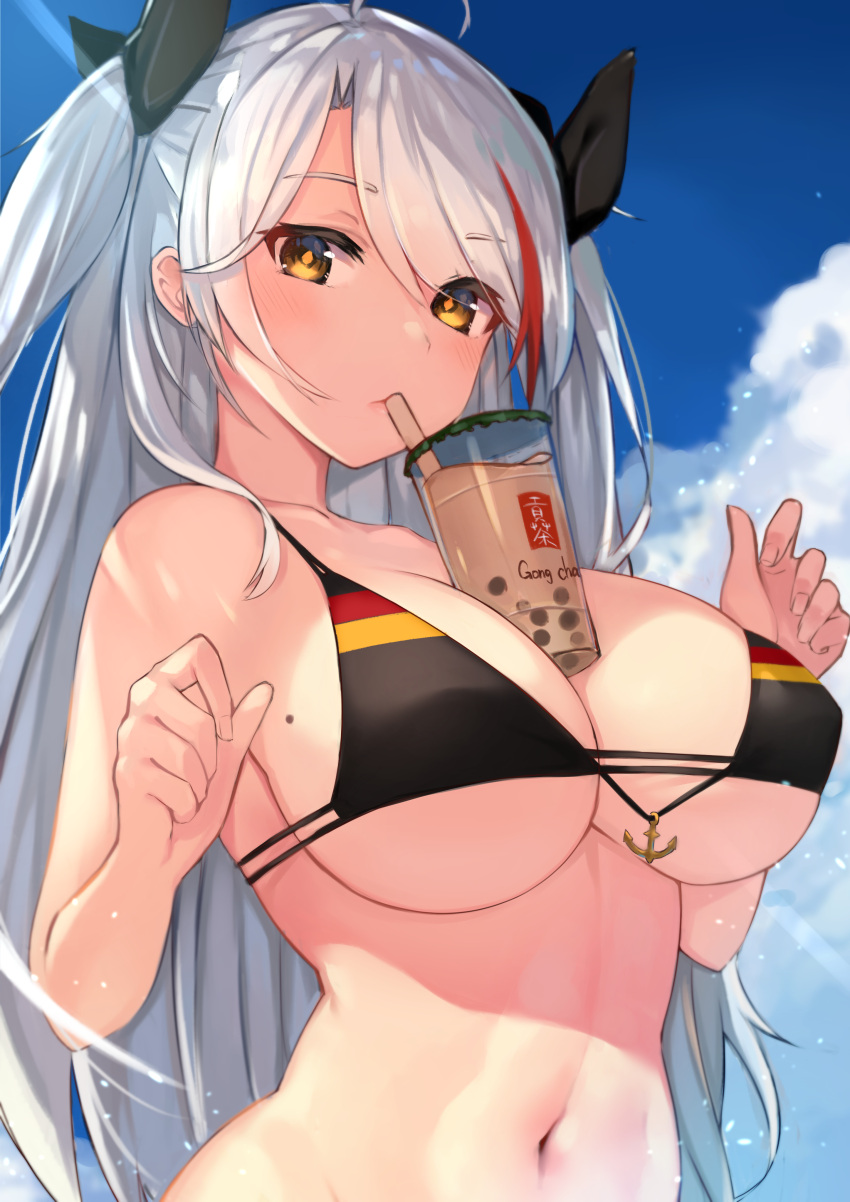 1girl, absurdres, anchor_symbol, azur_lane, bangs, bare_shoulders, bikini, black_bikini