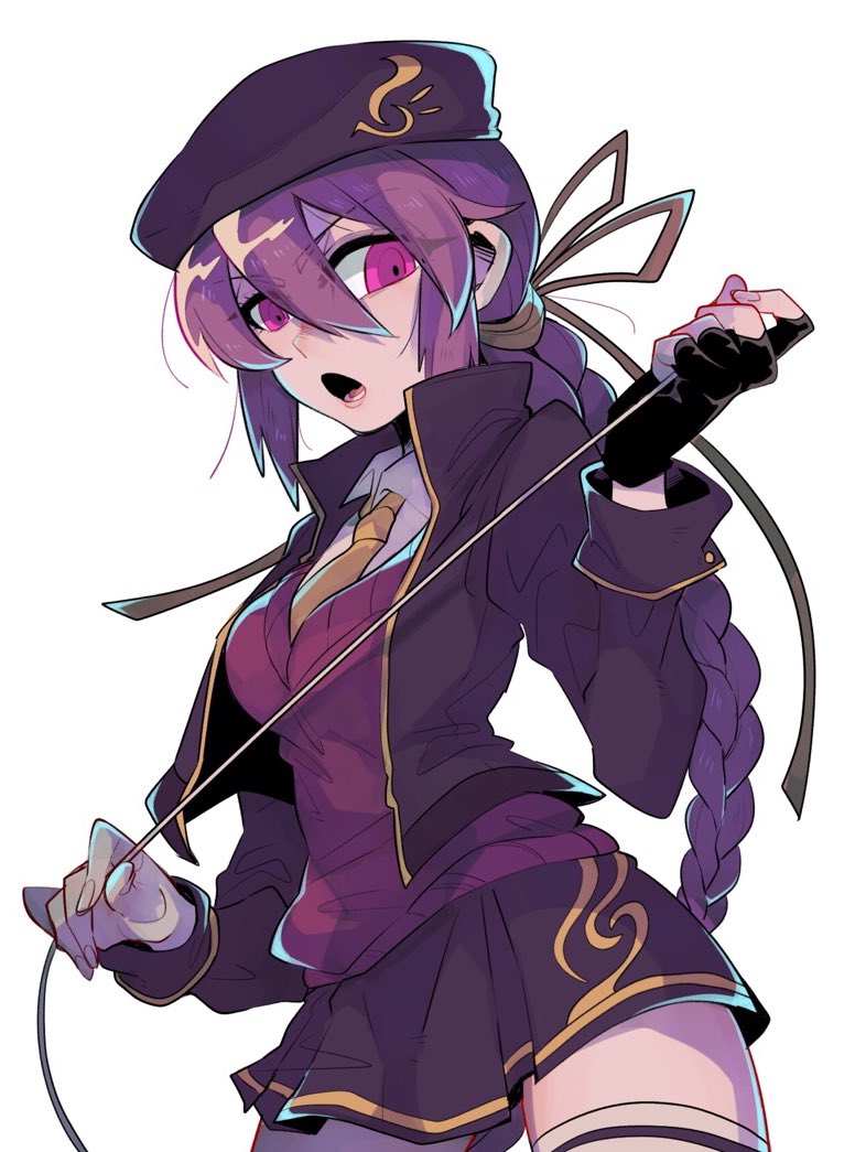 1girl, alternate_costume, beret, braid, breasts, cropped_jacket, eltnum, etherlite