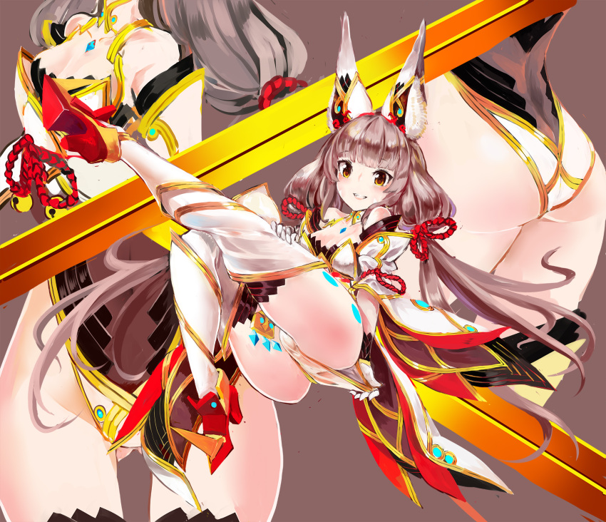 1girl, animal_ears, ass, ass_focus, ass_visible_through_thighs, bangs, bare_shoulders, breasts