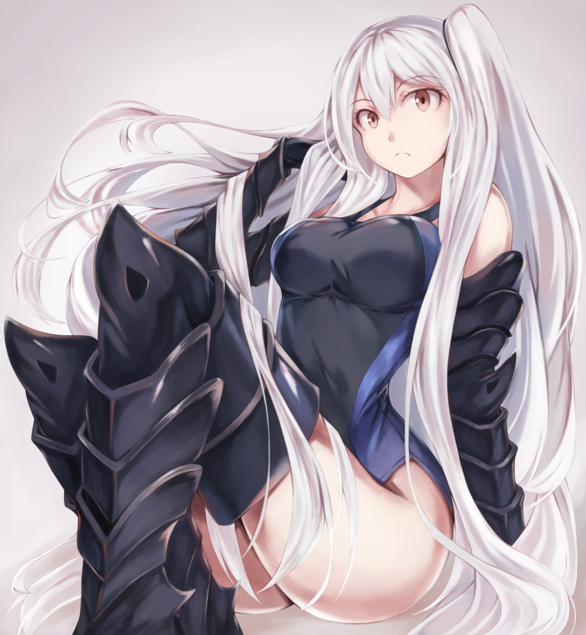 1girl, absurdres, aircraft_carrier_hime, aircraft_carrier_oni, armored_boots, beisaku_bei, black_border, black_dress
