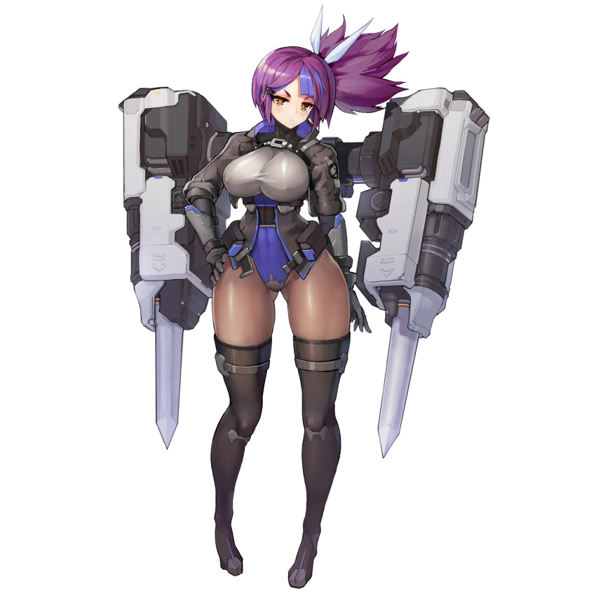 1girl, black_gloves, blue_hair, boots, breasts, brown_eyes, gloves, hair_ornament