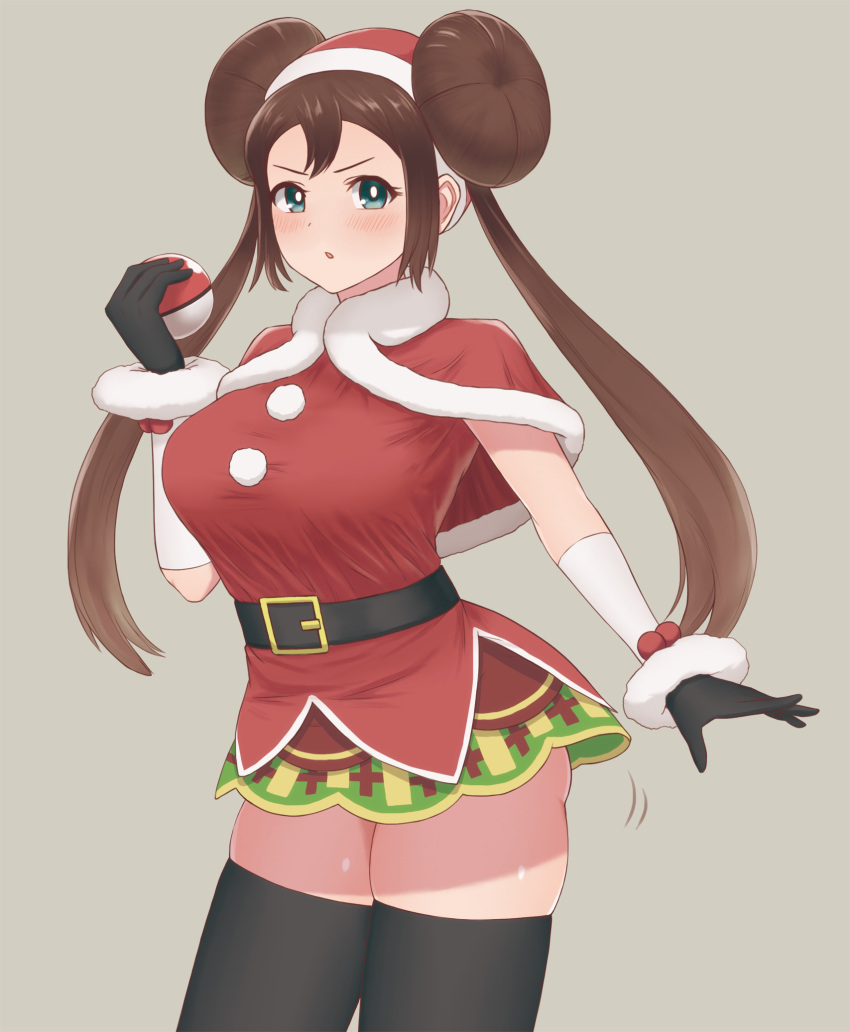 1girl, belt, belt_buckle, black_belt, black_gloves, black_legwear, blue_eyes, blush
