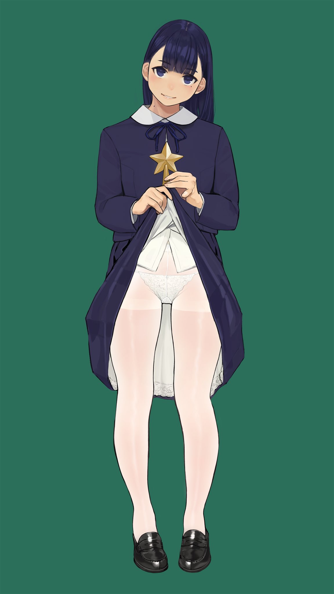 1girl, bangs, blue_dress, blue_eyes, blue_hair, blush, breasts, christmas_ornaments
