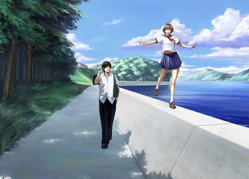 balance, balancing, cloud, clouds, couple, happy, lie-on, male