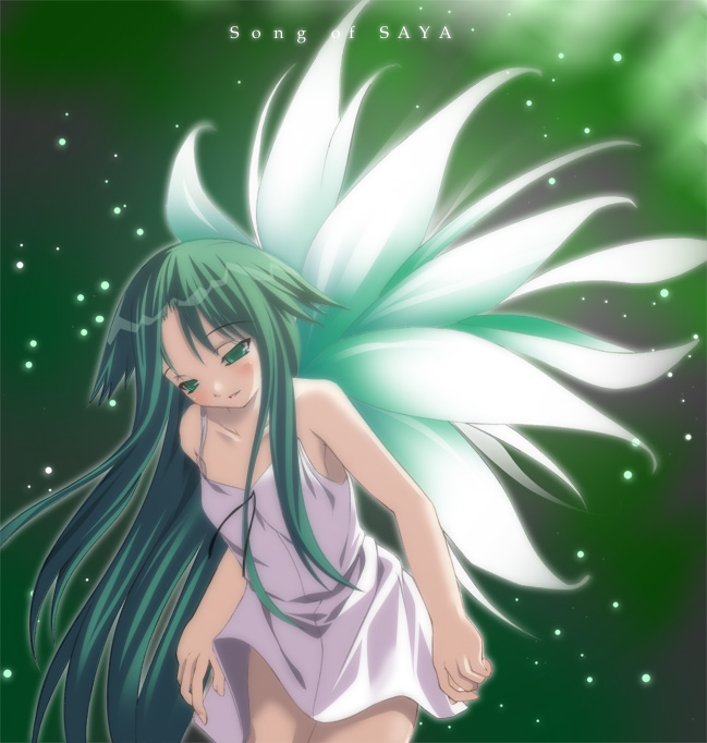 green_eyes, green_hair, saya, saya_no_uta, says, wings
