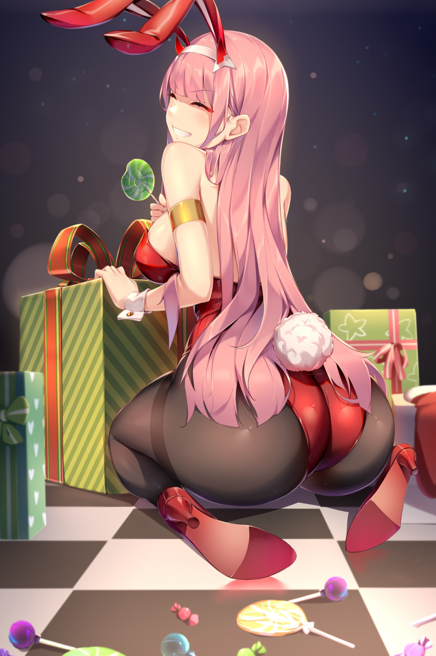 1girl, absurdres, animal_ears, armlet, ass, bare_shoulders, box, breasts
