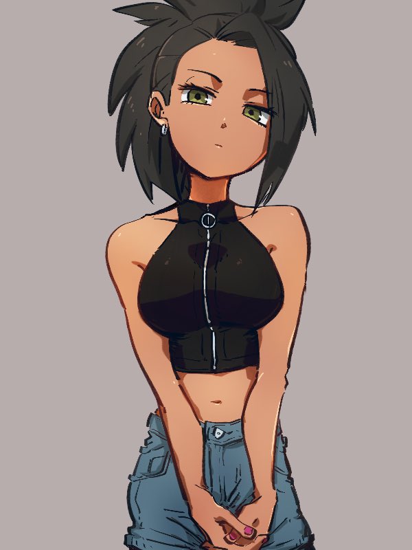 1girl, alternate_color, alternate_costume, alternate_eye_color, armpit_peek, bangs, bare_arms, bare_shoulders