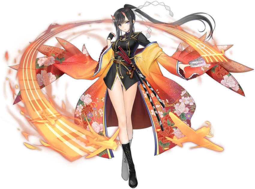 1girl, aiguillette, aircraft, azur_lane, belt, black_coat, black_footwear, black_gloves