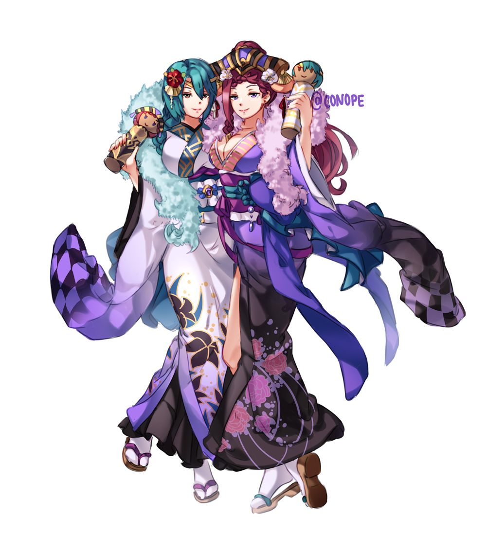2girls, alternate_costume, breasts, circlet, closed_mouth, conope, fire_emblem, fire_emblem_heroes