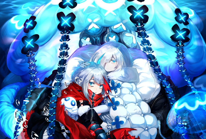 2girls, :o, absurdres, admiral_graf_spee_(azur_lane), azur_lane, bangs, blue_eyes, closed_mouth