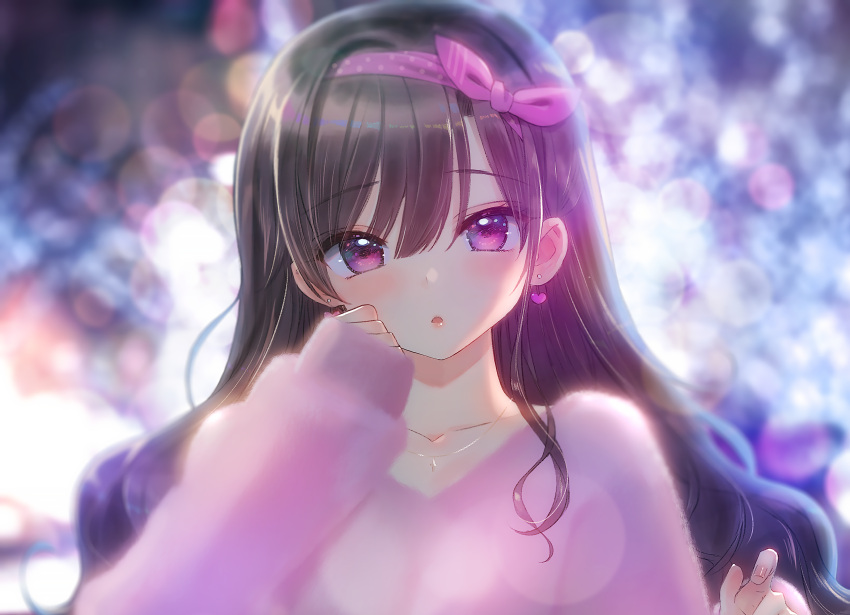 1girl, absurdres, bangs, blurry, blurry_background, bokeh, bow, brown_hair