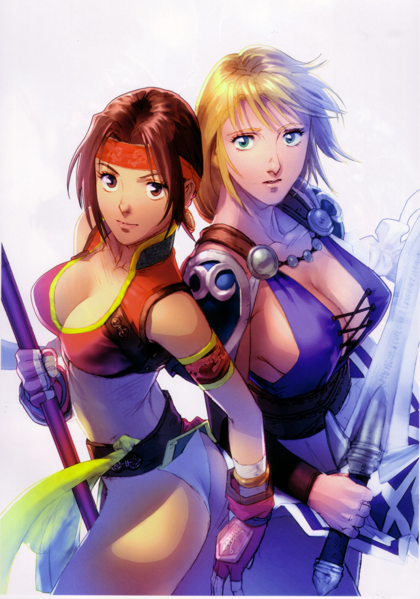2girls, absurdres, ass, blonde_hair, blue_eyes, breasts, cleavage, earrings