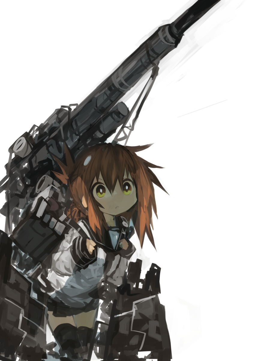 1girl, 88_flak, aa_gun, absurdres, antiaircraft_weapon, bangs, black_legwear, black_skirt