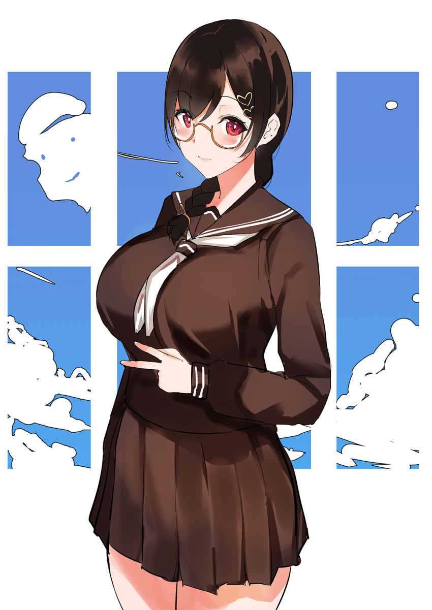 112san, 1girl, akizono_kanna, bangs, black_hair, black_neckwear, black_serafuku, black_shirt