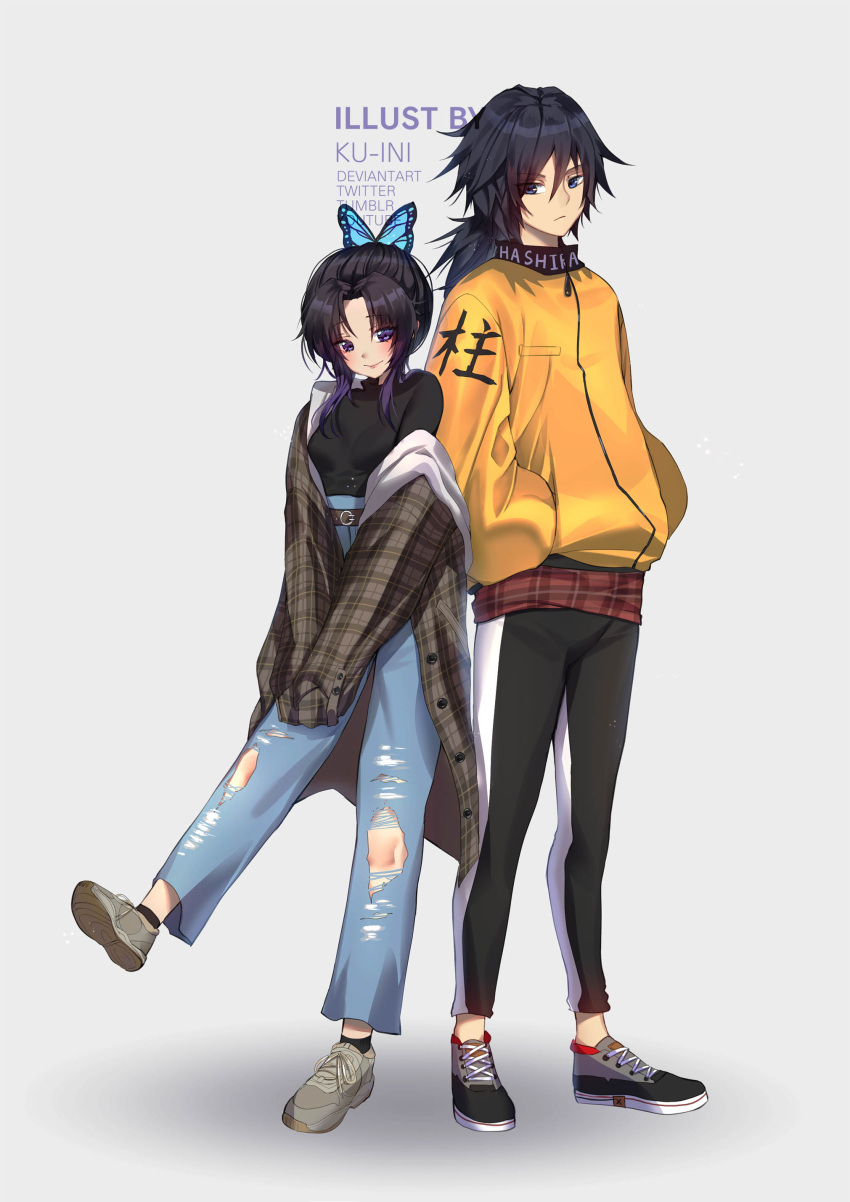 1boy, 1girl, absurdres, alternate_costume, artist_name, bangs, belt, black_footwear