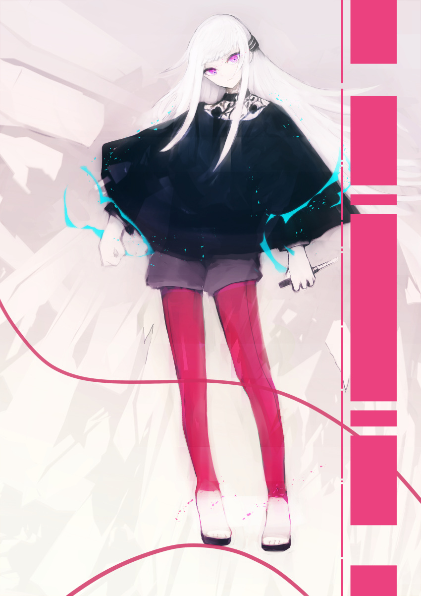 1girl, absurdres, amenosoto, android_girl_(vocaloid), bangs, black_choker, black_shawl, boxcutter