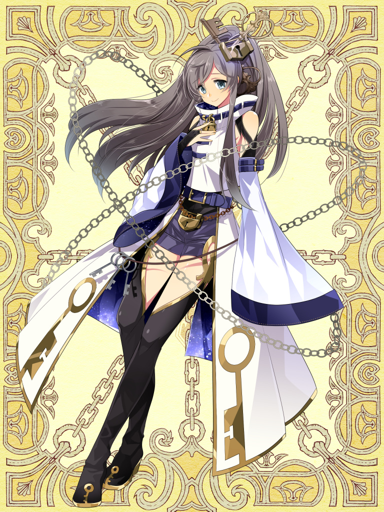1girl, aqua_eyes, arm_belt, belt, black_footwear, boots, bridal_gauntlets, chain