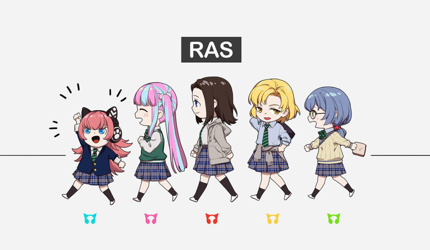 5girls, :d, ^_^, arm_up, asahi_rokka, bang_dream!, bang_dream!_girls_band_party!, bangs