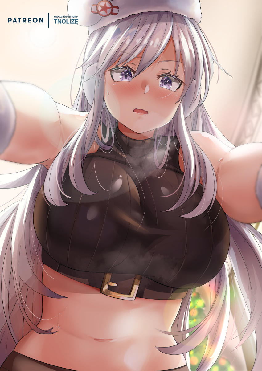 1girl, absurdres, artist_name, azur_lane, blush, breasts, breath, christmas
