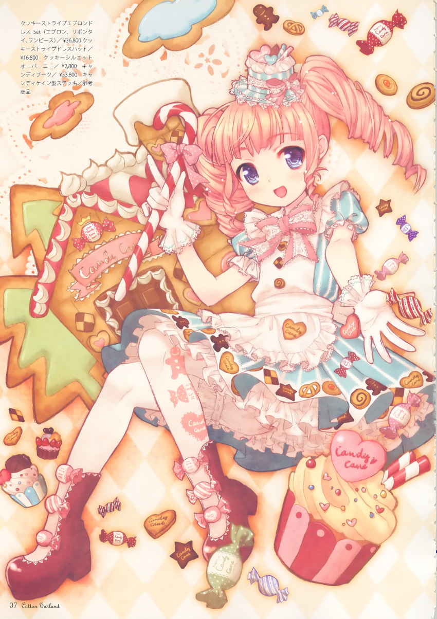 apron, argyle, asaki_yuzuno, bloomers, boots, candy, candy_cane, checkerboard_cookie