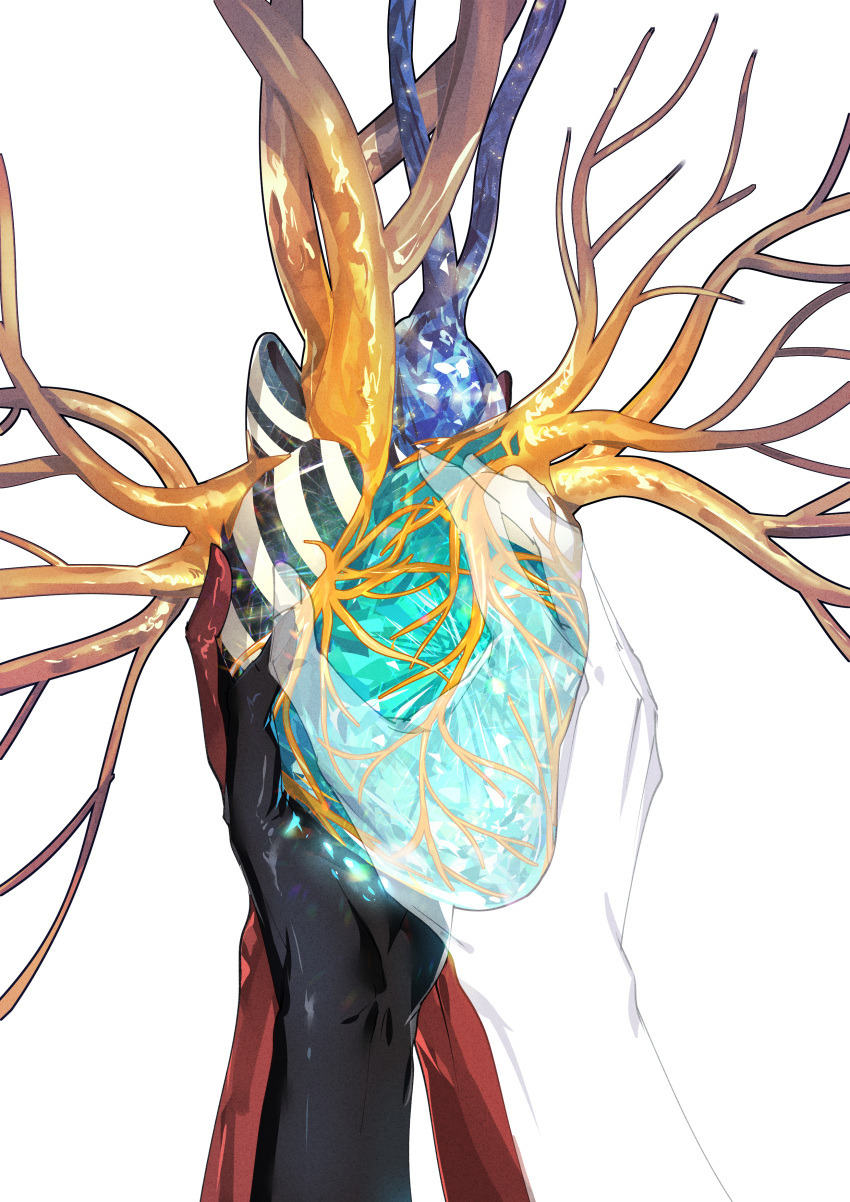 absurdres, antarcticite, black_skin, cairngorm_(houseki_no_kuni), glowing, heart_(organ), highres, holding