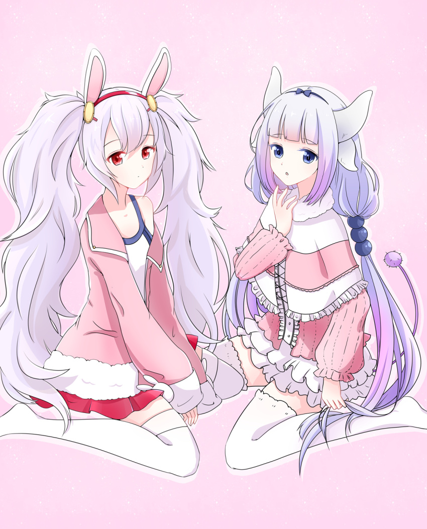 2girls, akj-sw, animal_ears, azur_lane, blue_eyes, capelet, chinese_commentary, commentary_request