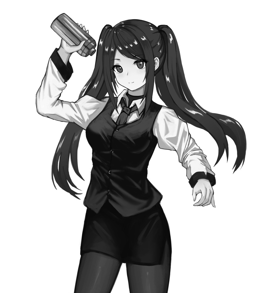 1girl, absurdres, aer7o, arm_up, barmaid, bartender, closed_mouth, commentary_request