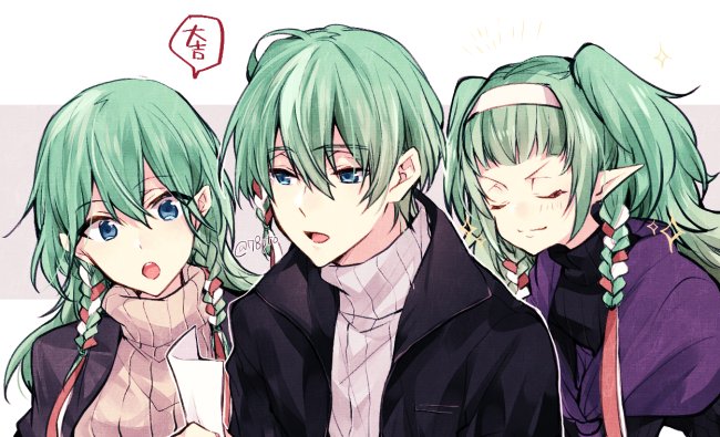 1boy, 2girls, alternate_costume, blue_eyes, braid, byleth_(fire_emblem), byleth_eisner_(female), byleth_eisner_(male)