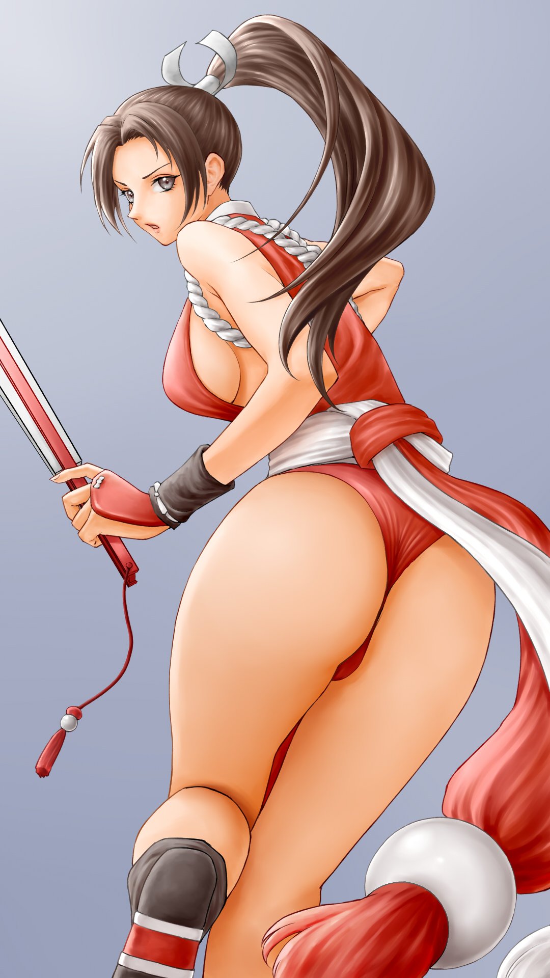 1girl, ass, bangs, bare_shoulders, breasts, brown_eyes, brown_hair, commentary_request