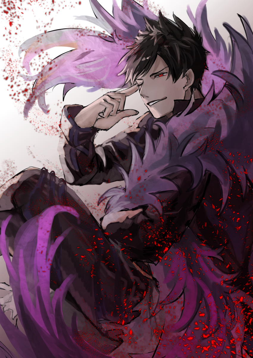 1boy, absurdres, belial_(granblue_fantasy), black_hair, black_pants, black_shirt, dark_skin, granblue_fantasy