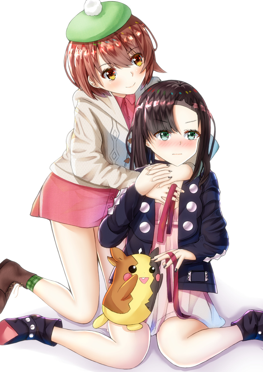 2girls, absurdres, alternate_hairstyle, aqua_eyes, asymmetrical_bangs, asymmetrical_hair, bangs, black_hair