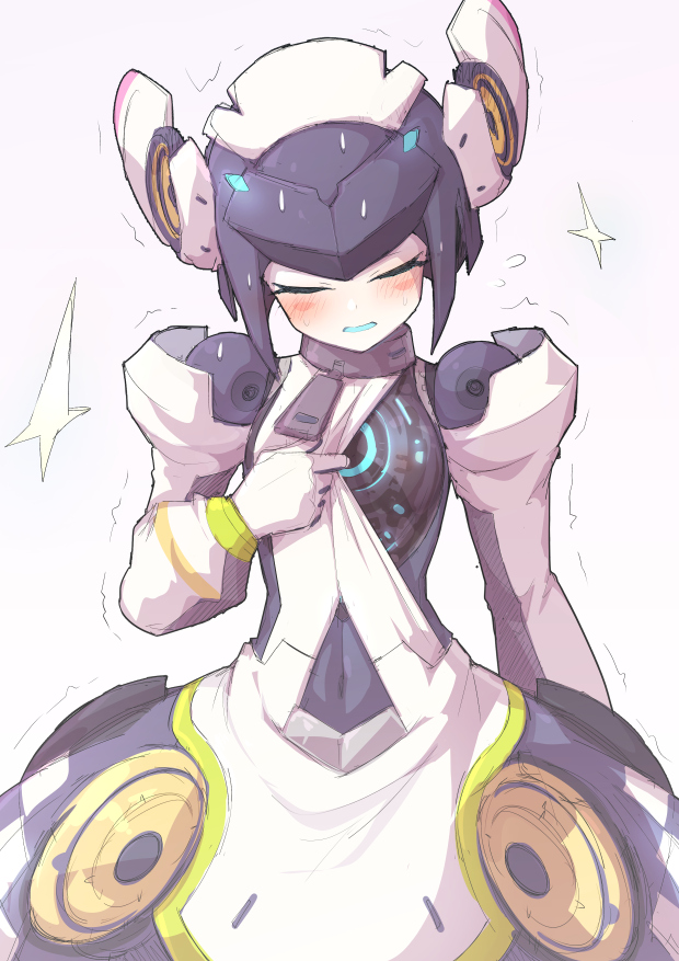 1girl, black_hair, blush, closed_eyes, commentary_request, covered_navel, detached_sleeves, dia_(world_flipper)