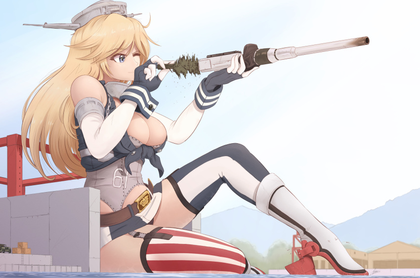 1girl, belt, belt_buckle, bird, blonde_hair, blue_eyes, blue_legwear, box