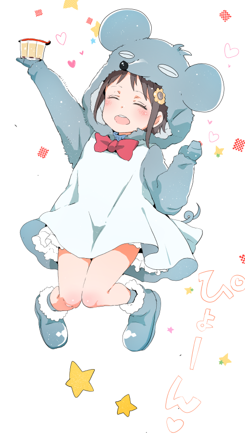 1girl, :d, animal_costume, animal_ears, ano_ko_wa_toshi_densetsu, arm_up, blush, boots