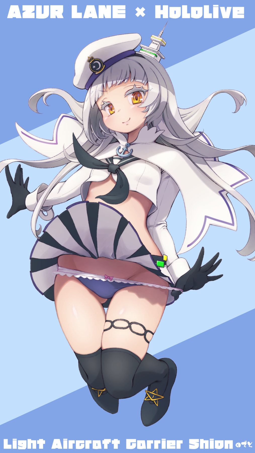 1girl, azur_lane, bangs, black_gloves, blue_panties, blunt_bangs, character_name, closed_mouth