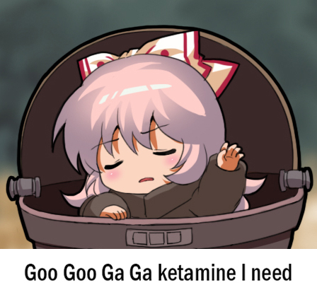 1girl, blurry, blurry_background, blush, bow, chibi, closed_eyes, english_commentary, english_text, fujiwara_no_mokou, hair_bow, hand_up, long_hair, lowres, meme, open_mouth, pink_hair, shangguan_feiying, sidelocks, solo, star_wars, the_child_(star_wars), the_mandalorian, touhou