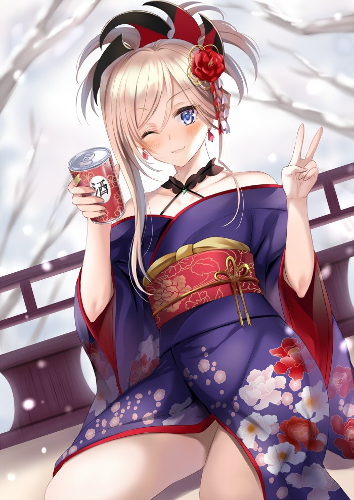 1girl, :3, blonde_hair, blue_eyes, canned_tea, eyebrows_visible_through_hair, fate/grand_order, fate_(series)