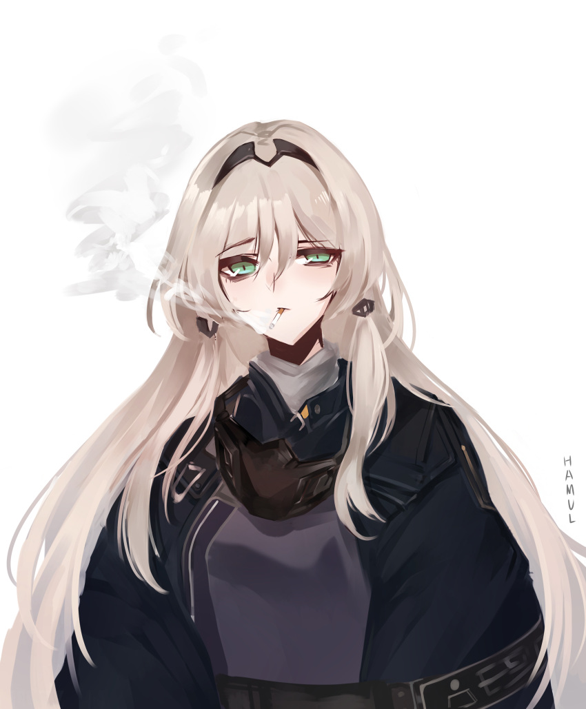 1girl, absurdres, an-94_(girls_frontline), artist_name, bangs, black_clothes, black_mask_(clothing), cigarette