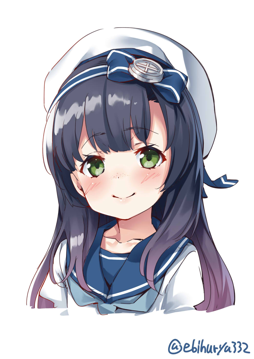 1girl, black_hair, blue_hairband, blue_neckwear, commentary_request, ebifurya, eyebrows_visible_through_hair, gradient_hair