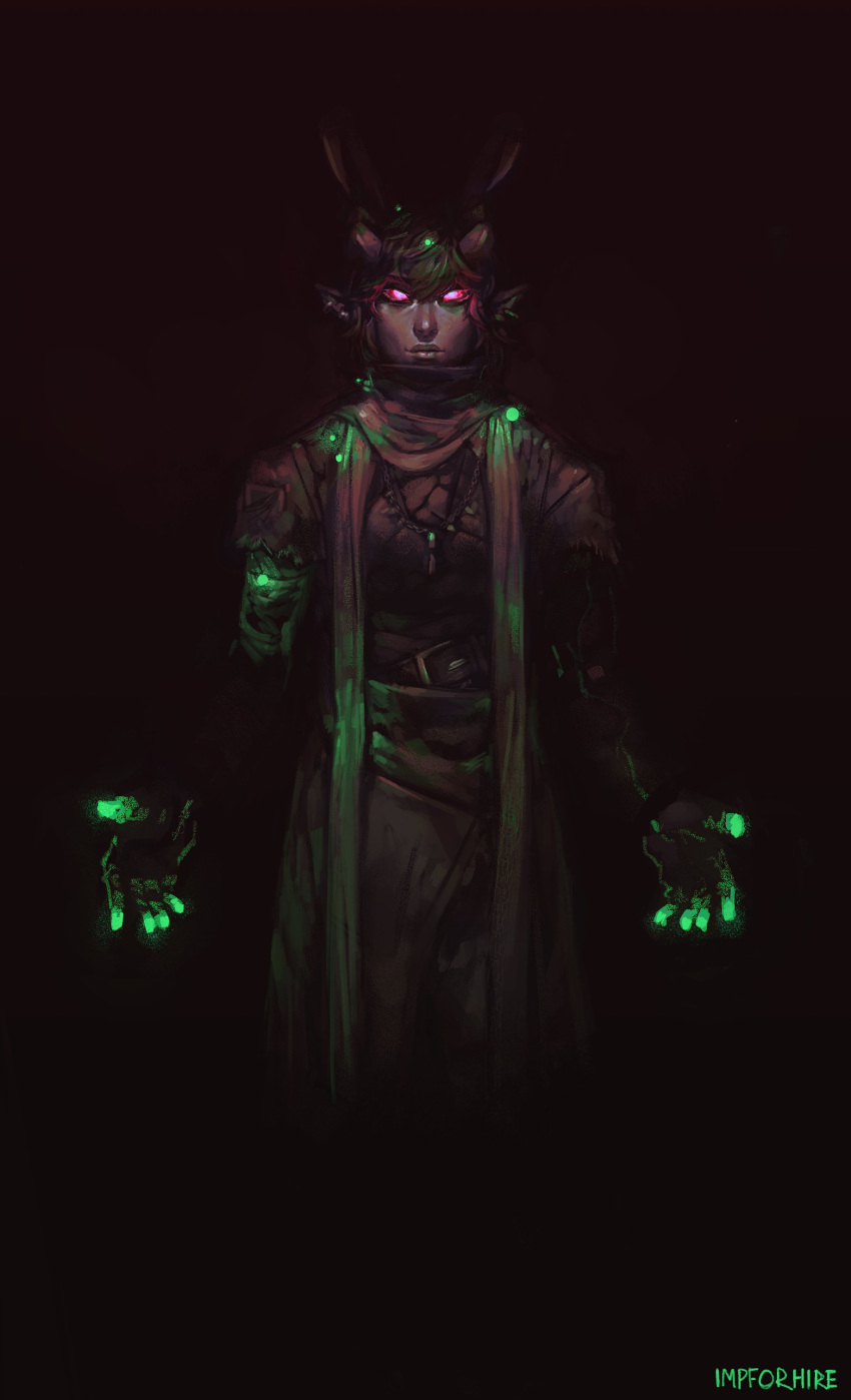 1boy, absurdres, black_background, chain_necklace, earrings, glowing, glowing_eyes, glowing_finger
